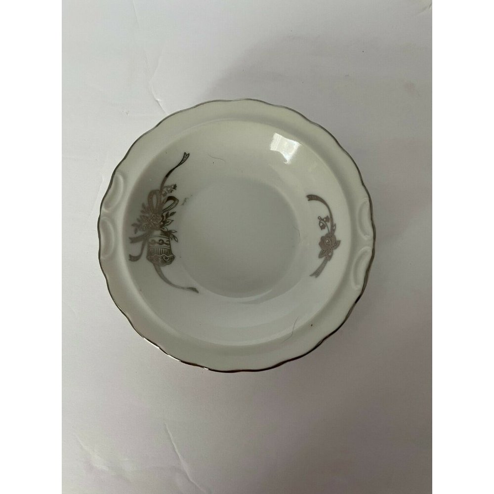 Lefton China Saucer, Silver Bell and Ribbon, Hand